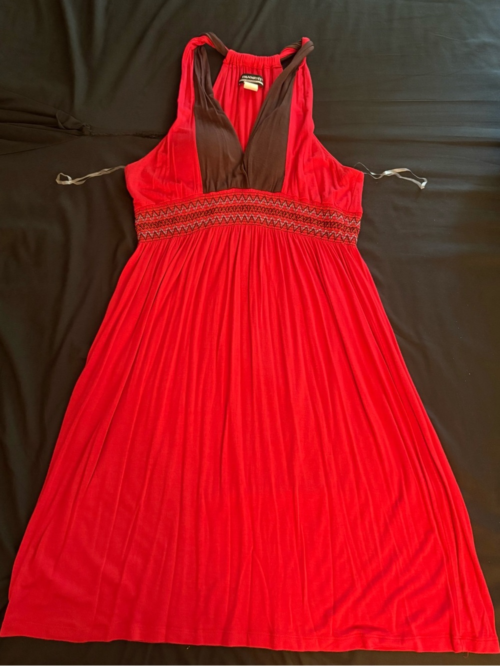 Roommates Red Maxi Dress with Chocolate Contrast Bodice